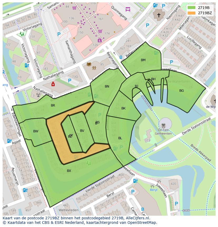 Afbeelding van het postcodegebied 2719 BZ op de kaart.