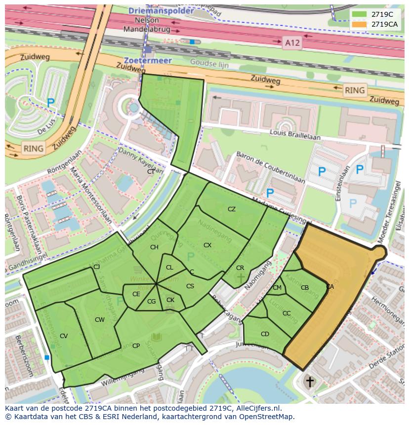 Afbeelding van het postcodegebied 2719 CA op de kaart.