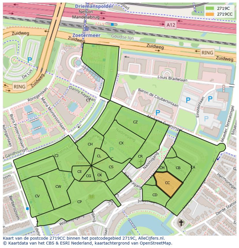 Afbeelding van het postcodegebied 2719 CC op de kaart.