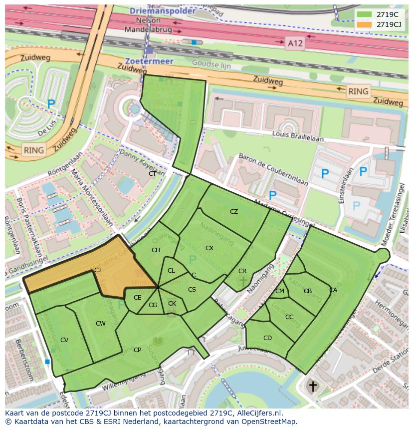 Afbeelding van het postcodegebied 2719 CJ op de kaart.