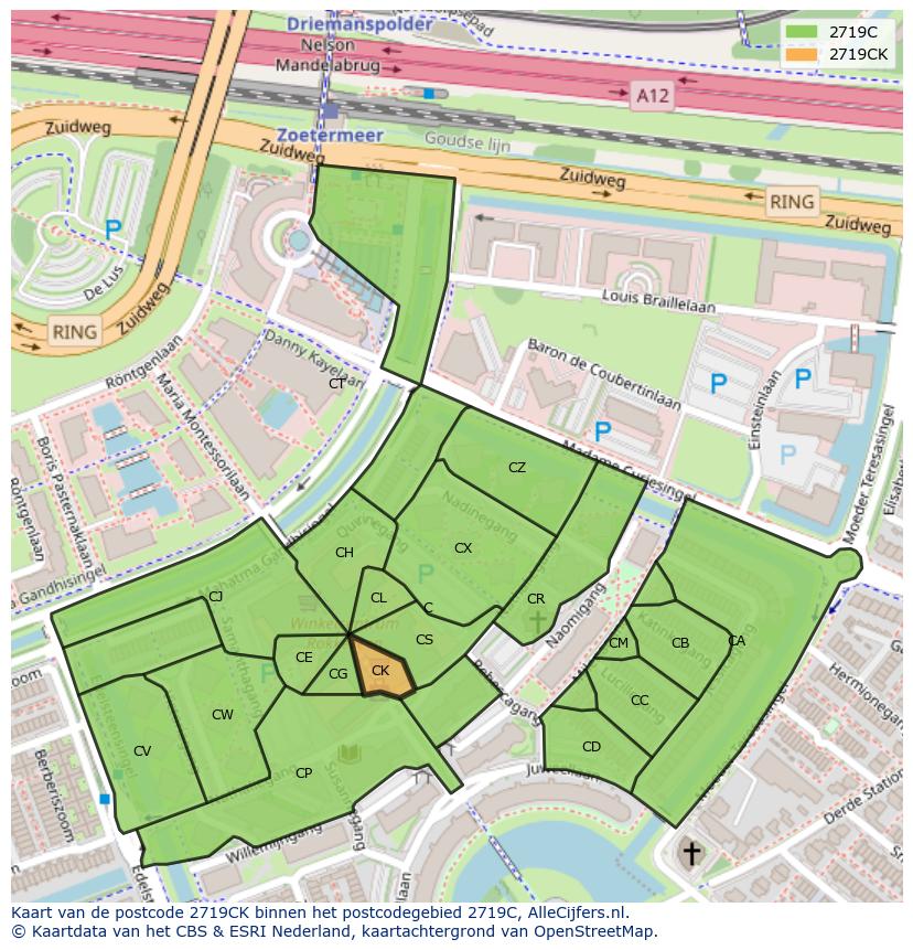 Afbeelding van het postcodegebied 2719 CK op de kaart.