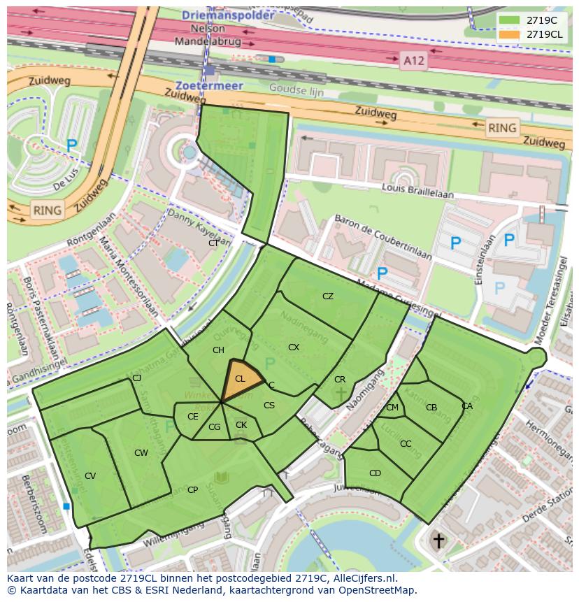 Afbeelding van het postcodegebied 2719 CL op de kaart.