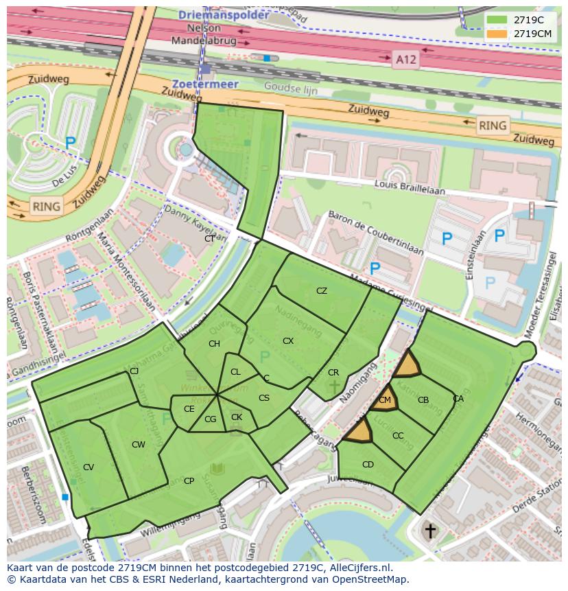 Afbeelding van het postcodegebied 2719 CM op de kaart.