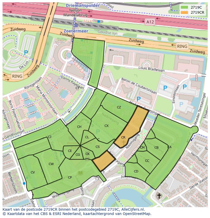 Afbeelding van het postcodegebied 2719 CR op de kaart.