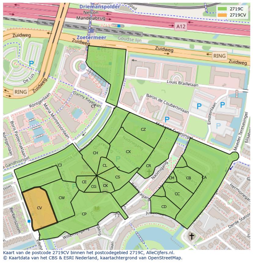 Afbeelding van het postcodegebied 2719 CV op de kaart.