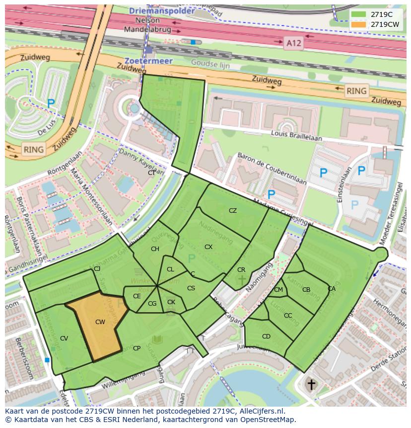 Afbeelding van het postcodegebied 2719 CW op de kaart.