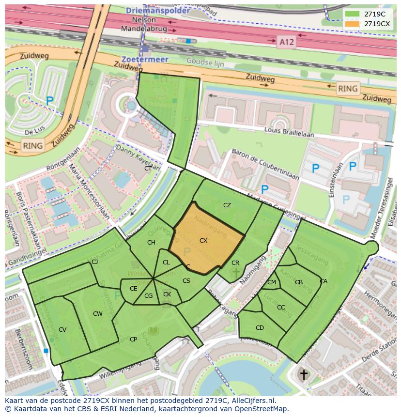 Afbeelding van het postcodegebied 2719 CX op de kaart.