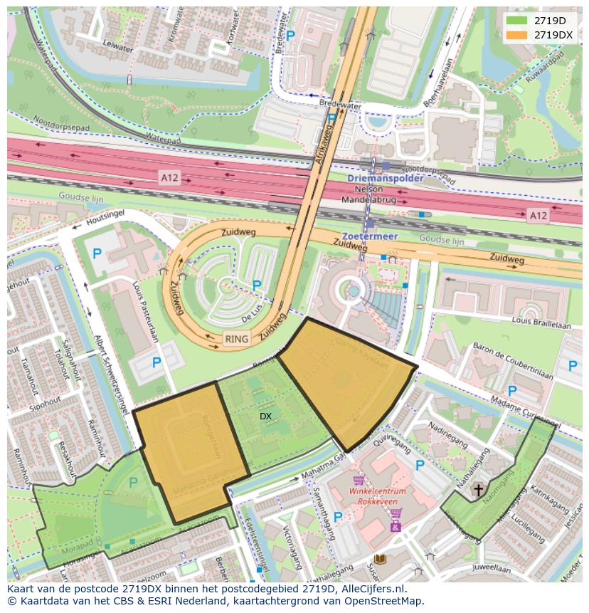 Afbeelding van het postcodegebied 2719 DX op de kaart.