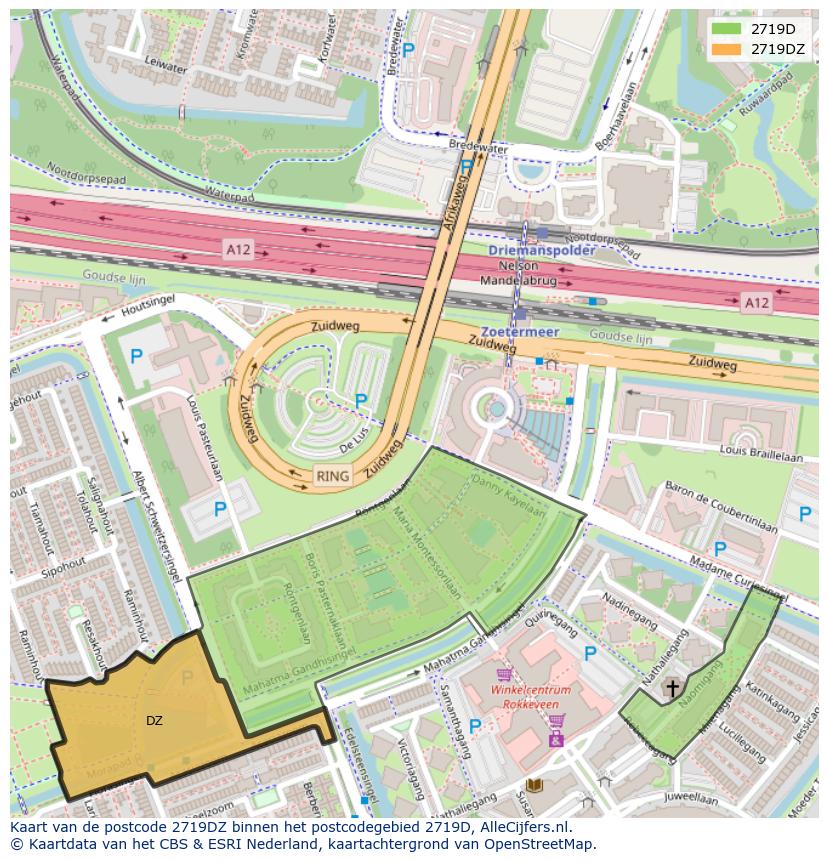 Afbeelding van het postcodegebied 2719 DZ op de kaart.