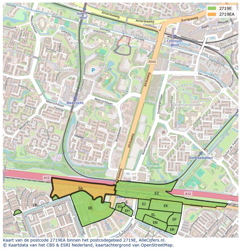 Afbeelding van het postcodegebied 2719 EA op de kaart.