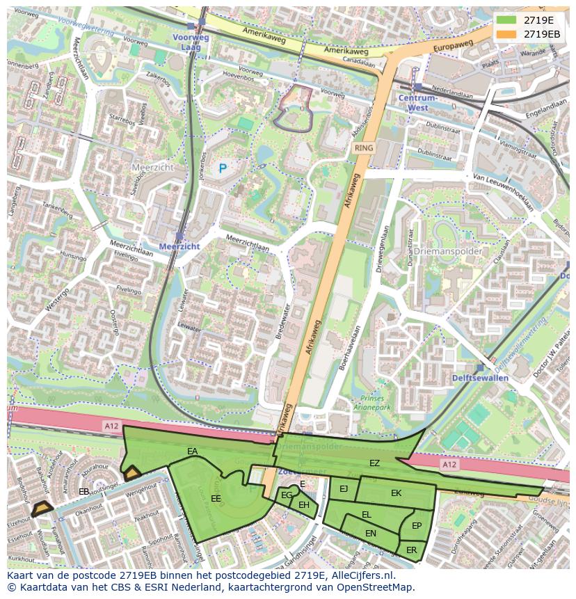 Afbeelding van het postcodegebied 2719 EB op de kaart.