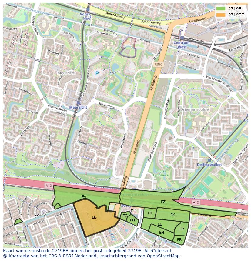Afbeelding van het postcodegebied 2719 EE op de kaart.