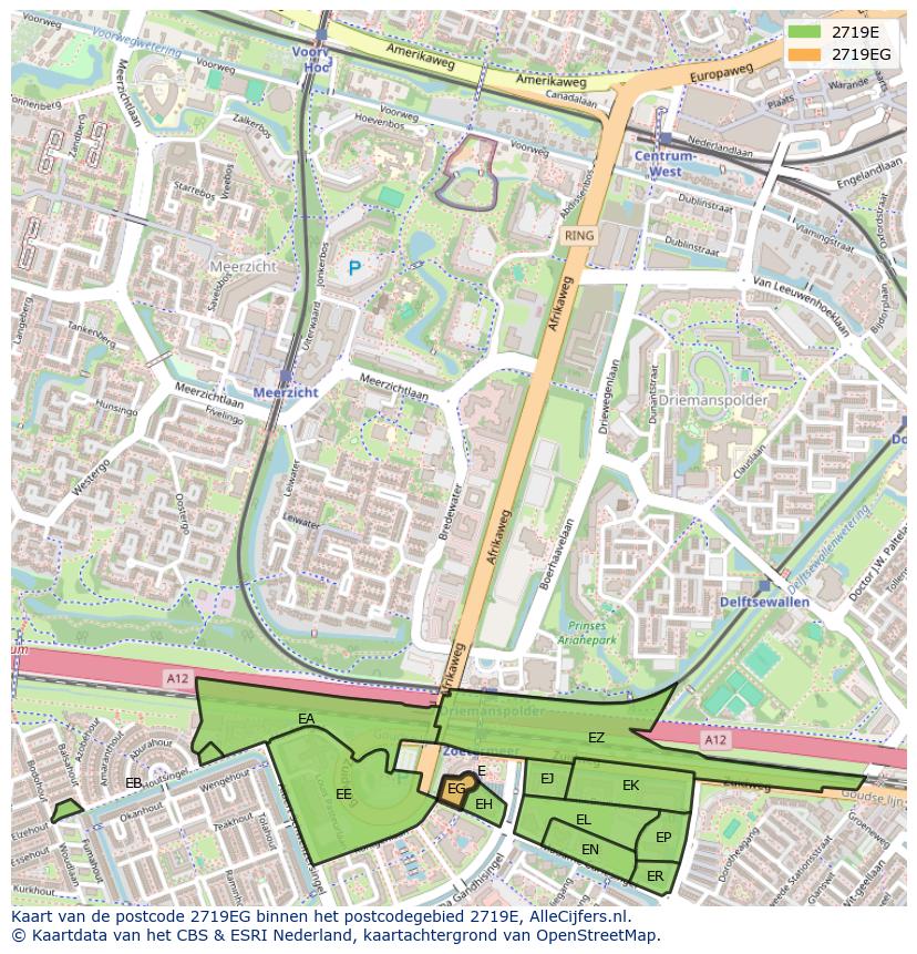 Afbeelding van het postcodegebied 2719 EG op de kaart.