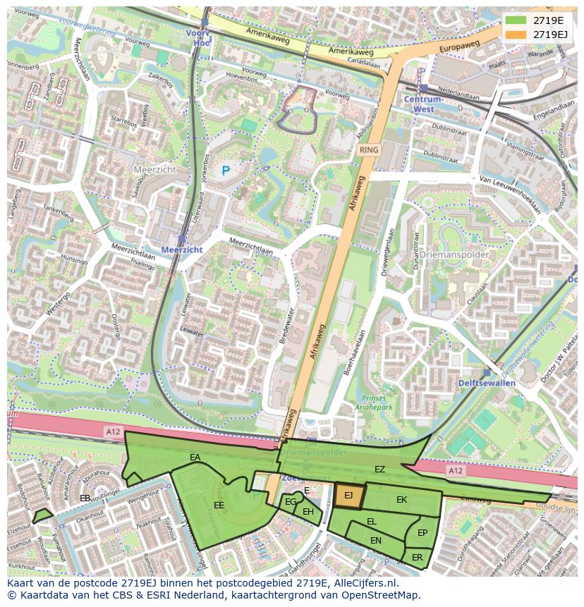 Afbeelding van het postcodegebied 2719 EJ op de kaart.