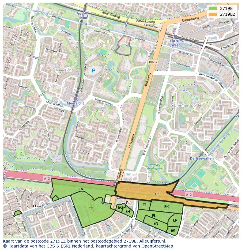 Afbeelding van het postcodegebied 2719 EZ op de kaart.