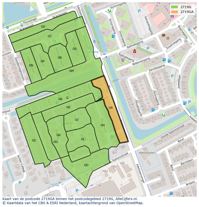 Afbeelding van het postcodegebied 2719 GA op de kaart.