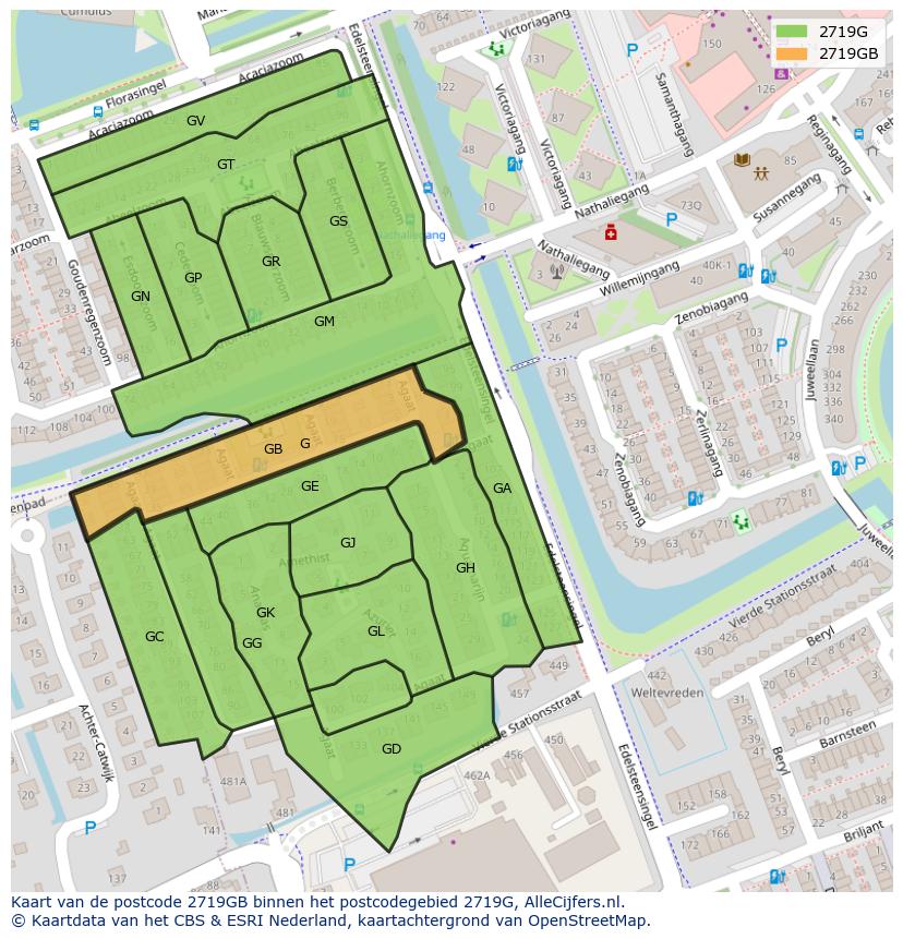 Afbeelding van het postcodegebied 2719 GB op de kaart.