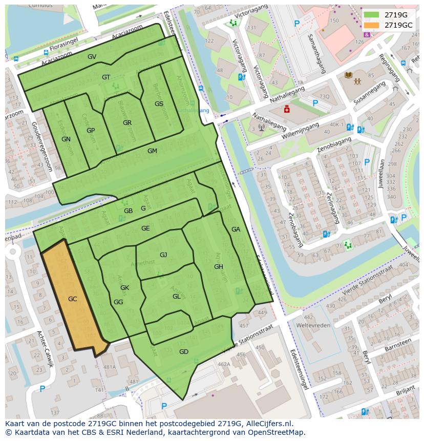 Afbeelding van het postcodegebied 2719 GC op de kaart.