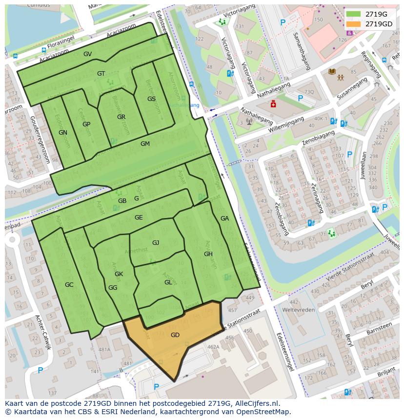 Afbeelding van het postcodegebied 2719 GD op de kaart.