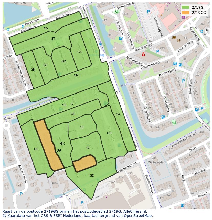 Afbeelding van het postcodegebied 2719 GG op de kaart.