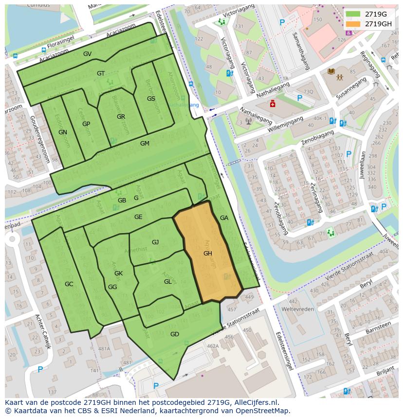 Afbeelding van het postcodegebied 2719 GH op de kaart.