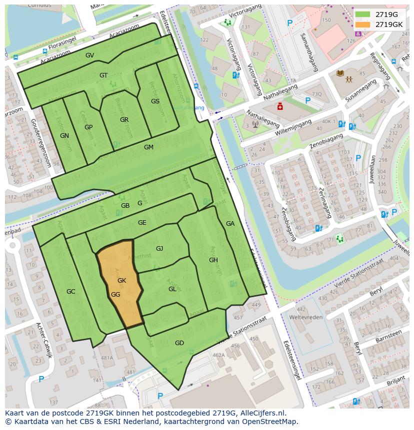 Afbeelding van het postcodegebied 2719 GK op de kaart.