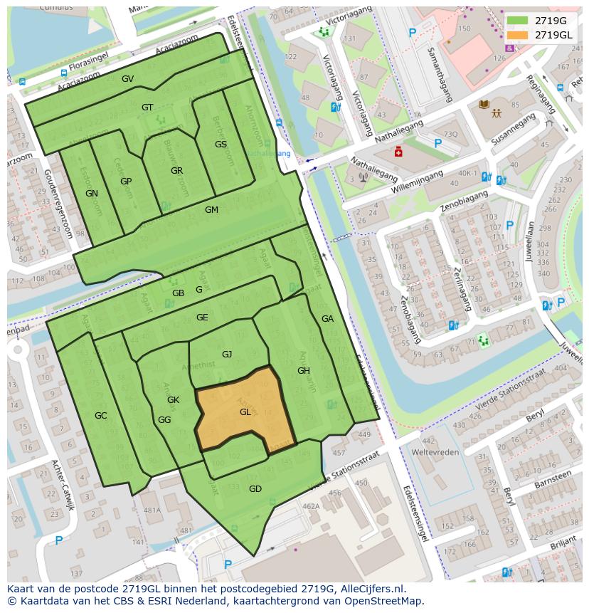 Afbeelding van het postcodegebied 2719 GL op de kaart.