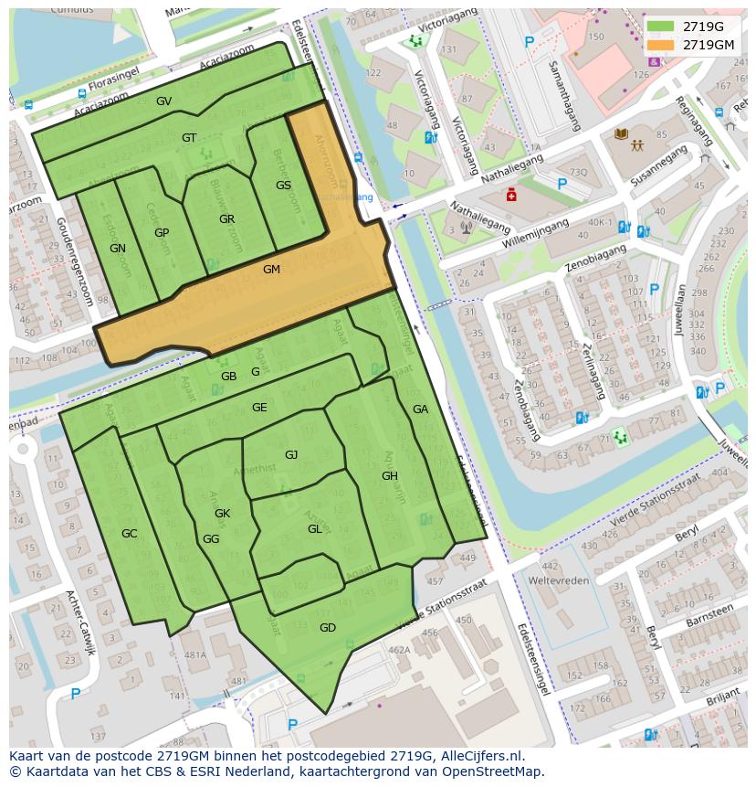 Afbeelding van het postcodegebied 2719 GM op de kaart.