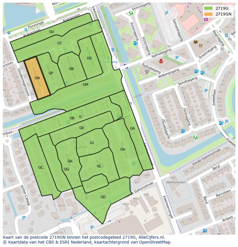 Afbeelding van het postcodegebied 2719 GN op de kaart.