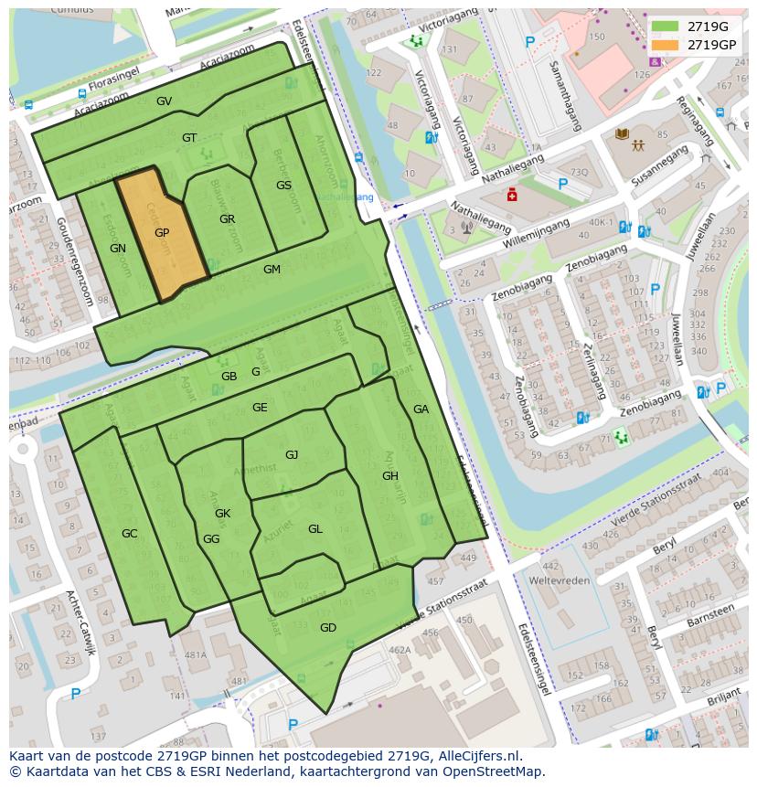 Afbeelding van het postcodegebied 2719 GP op de kaart.