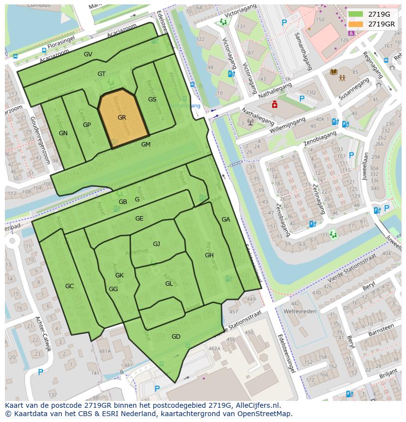 Afbeelding van het postcodegebied 2719 GR op de kaart.