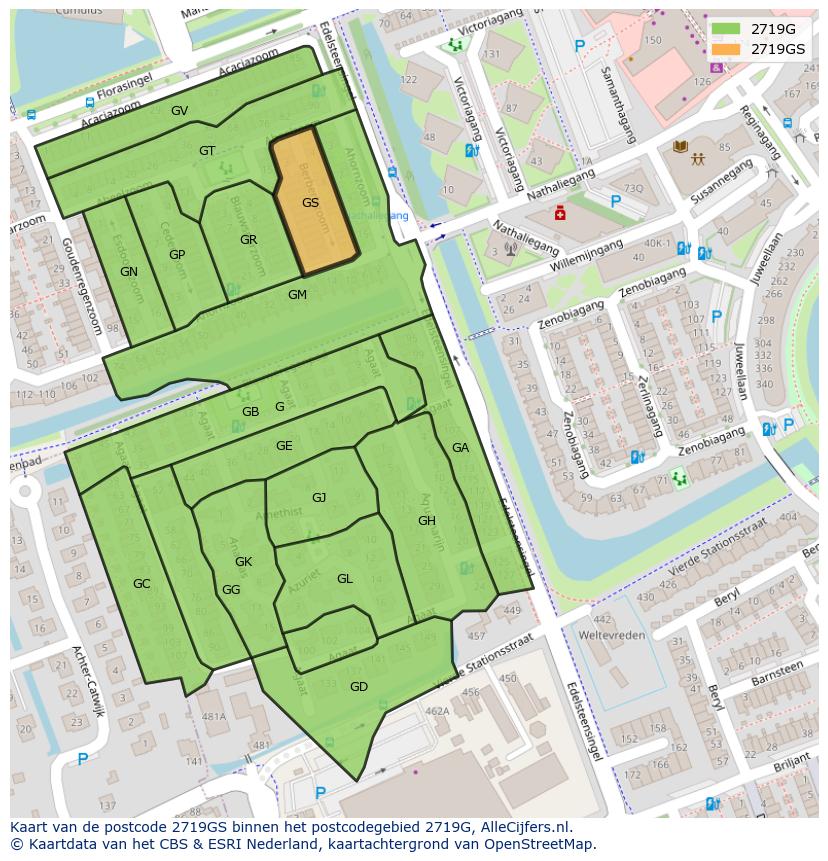 Afbeelding van het postcodegebied 2719 GS op de kaart.