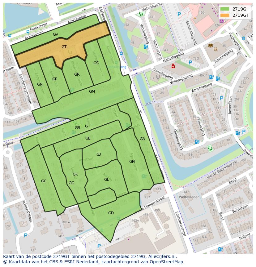 Afbeelding van het postcodegebied 2719 GT op de kaart.
