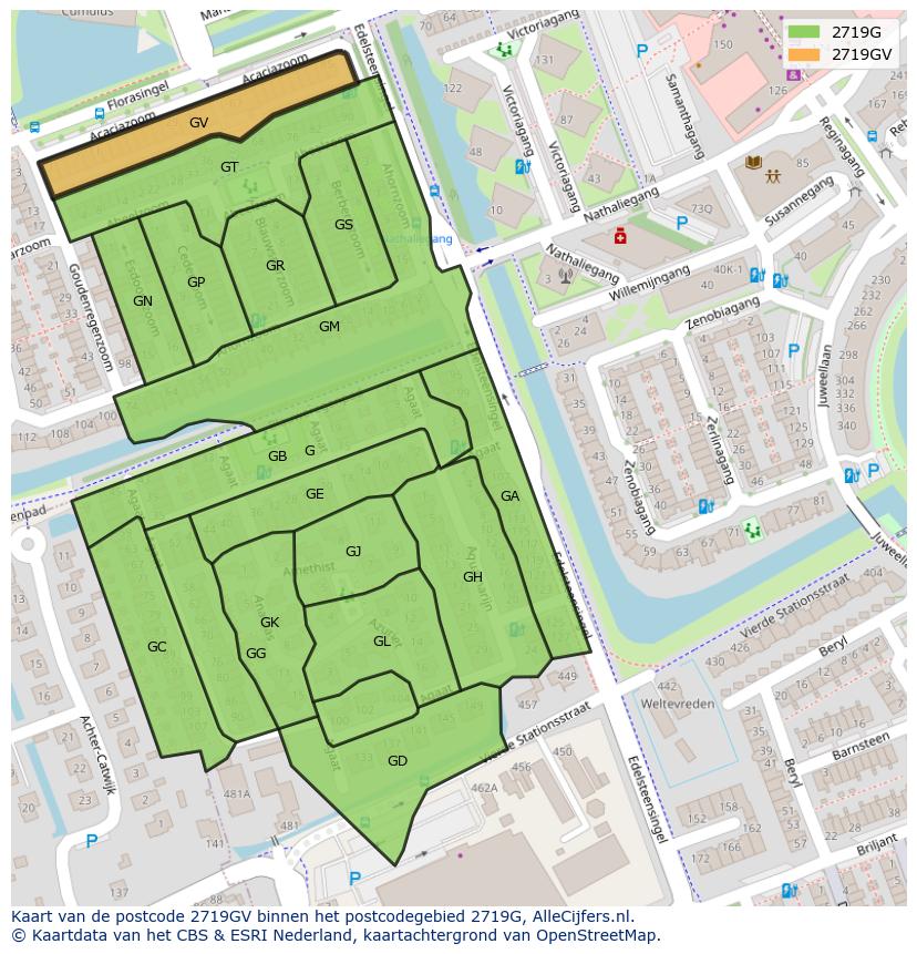 Afbeelding van het postcodegebied 2719 GV op de kaart.