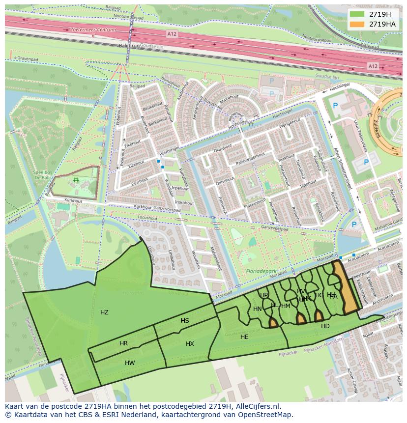 Afbeelding van het postcodegebied 2719 HA op de kaart.