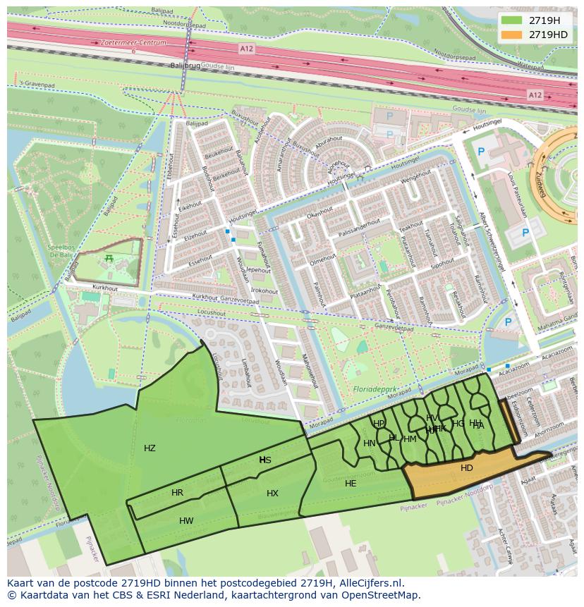 Afbeelding van het postcodegebied 2719 HD op de kaart.
