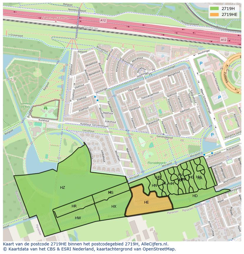 Afbeelding van het postcodegebied 2719 HE op de kaart.