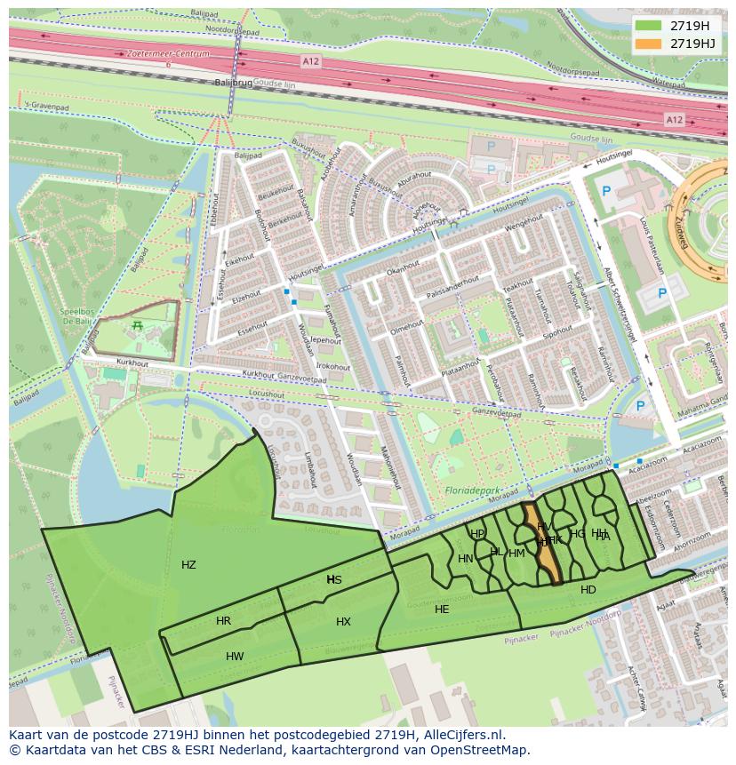 Afbeelding van het postcodegebied 2719 HJ op de kaart.
