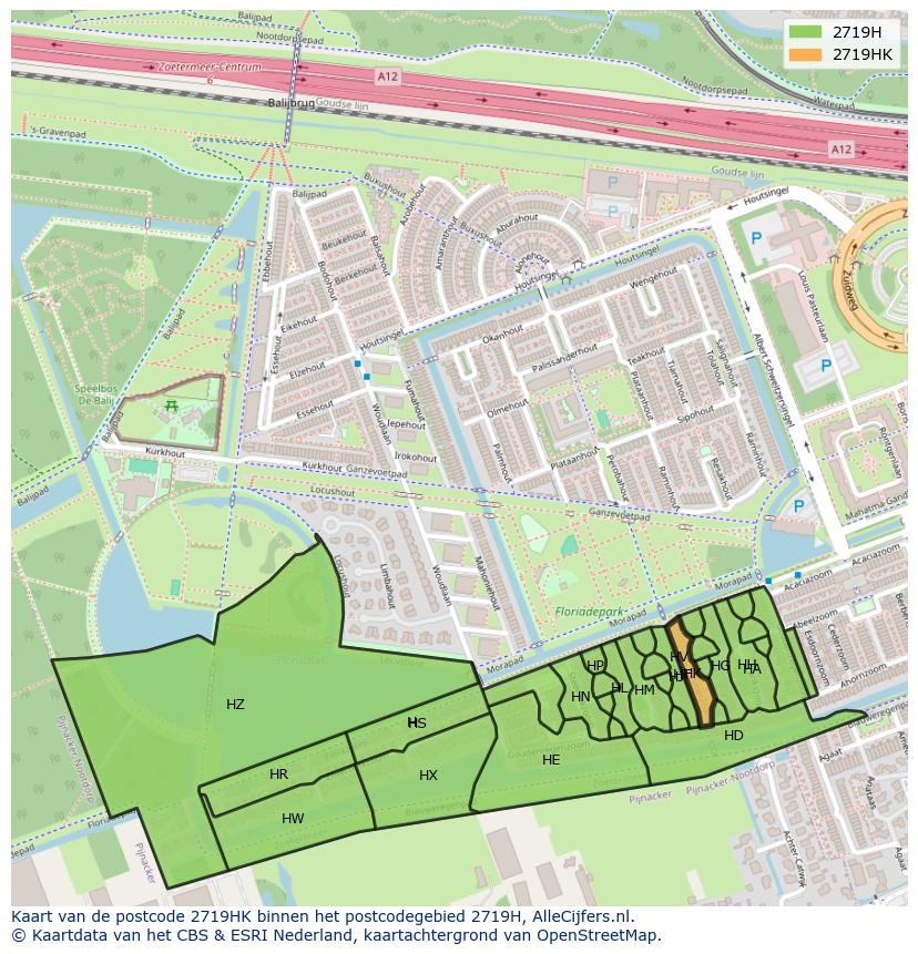 Afbeelding van het postcodegebied 2719 HK op de kaart.