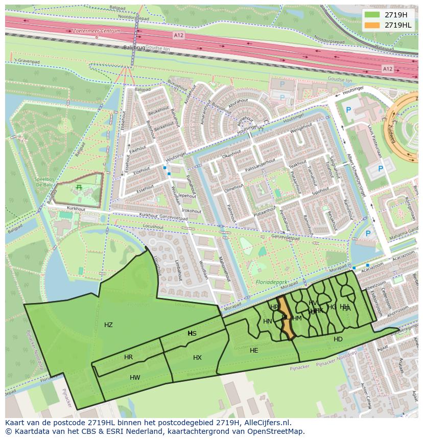 Afbeelding van het postcodegebied 2719 HL op de kaart.