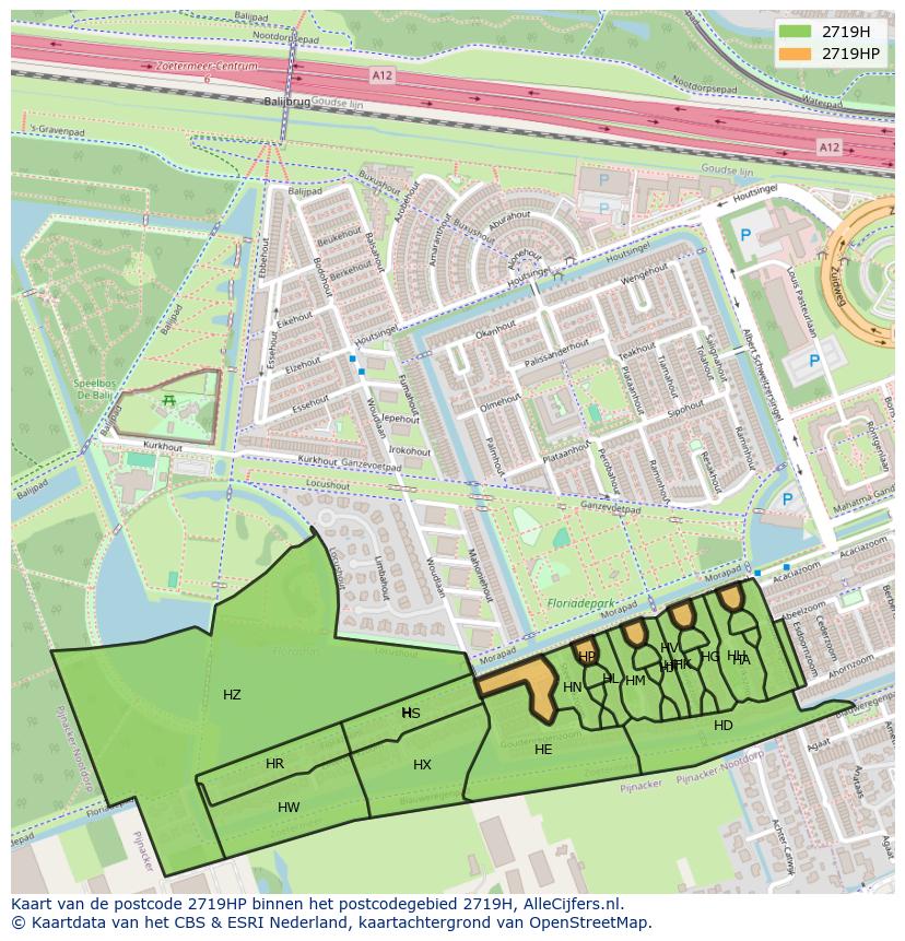 Afbeelding van het postcodegebied 2719 HP op de kaart.