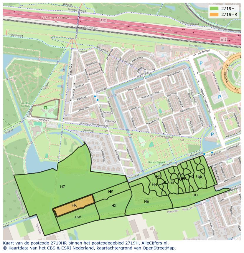 Afbeelding van het postcodegebied 2719 HR op de kaart.