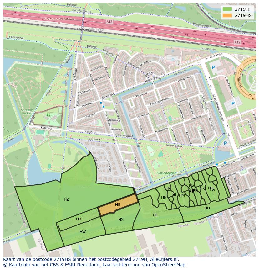 Afbeelding van het postcodegebied 2719 HS op de kaart.
