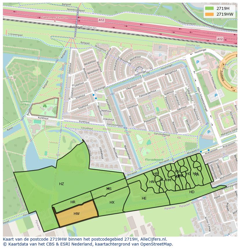 Afbeelding van het postcodegebied 2719 HW op de kaart.