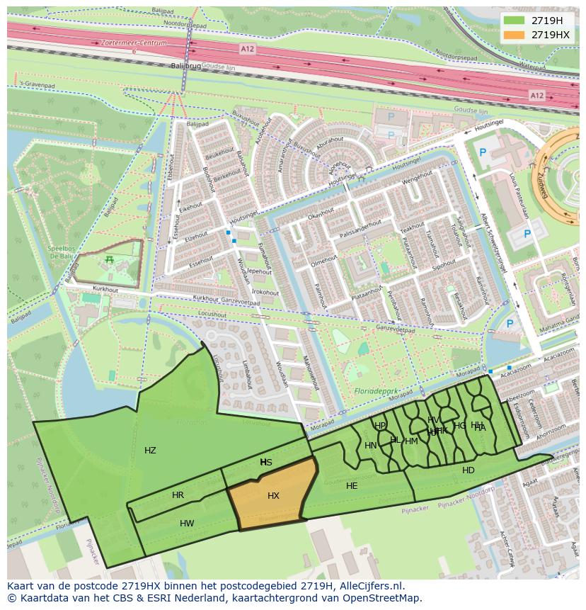 Afbeelding van het postcodegebied 2719 HX op de kaart.