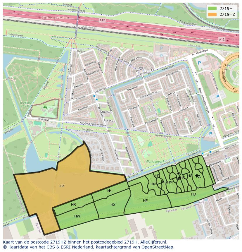 Afbeelding van het postcodegebied 2719 HZ op de kaart.