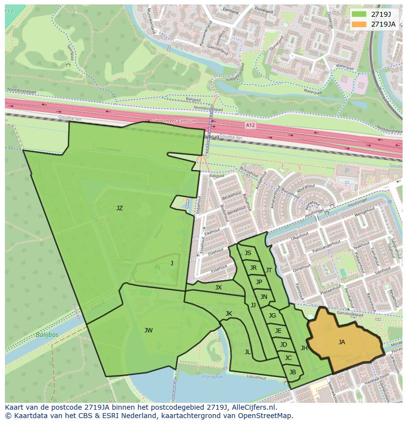 Afbeelding van het postcodegebied 2719 JA op de kaart.