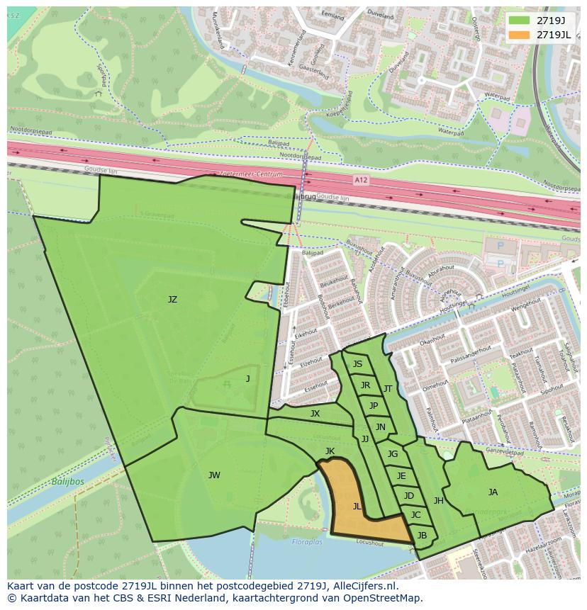 Afbeelding van het postcodegebied 2719 JL op de kaart.