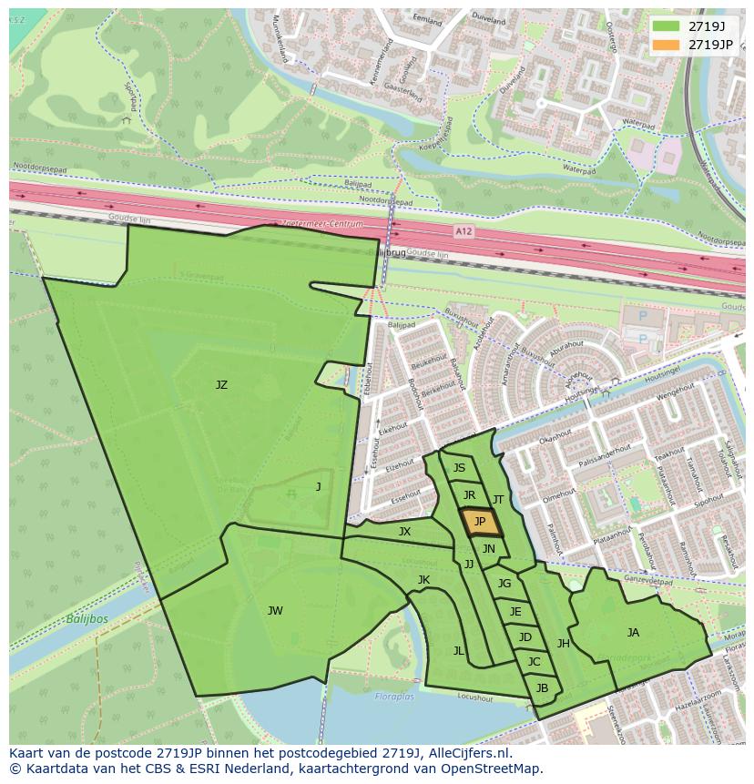 Afbeelding van het postcodegebied 2719 JP op de kaart.