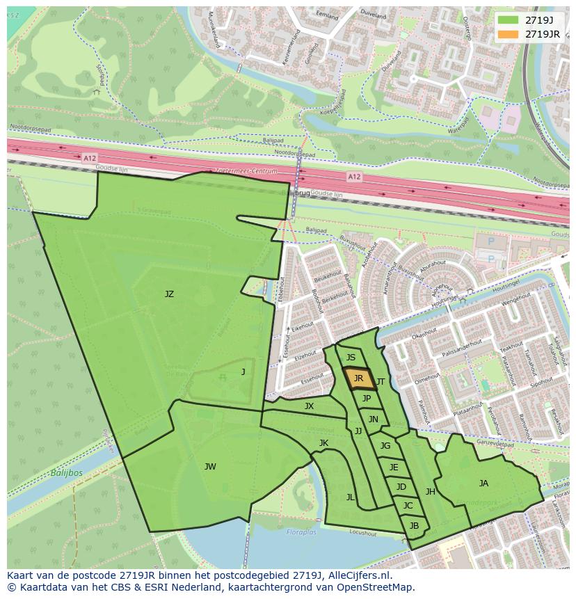 Afbeelding van het postcodegebied 2719 JR op de kaart.